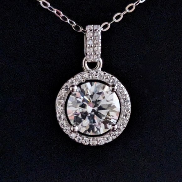 1 CT Genuine Moissanite Halo Bridal, Engagement Necklace 925 sterling silver - Picture 6 of 8